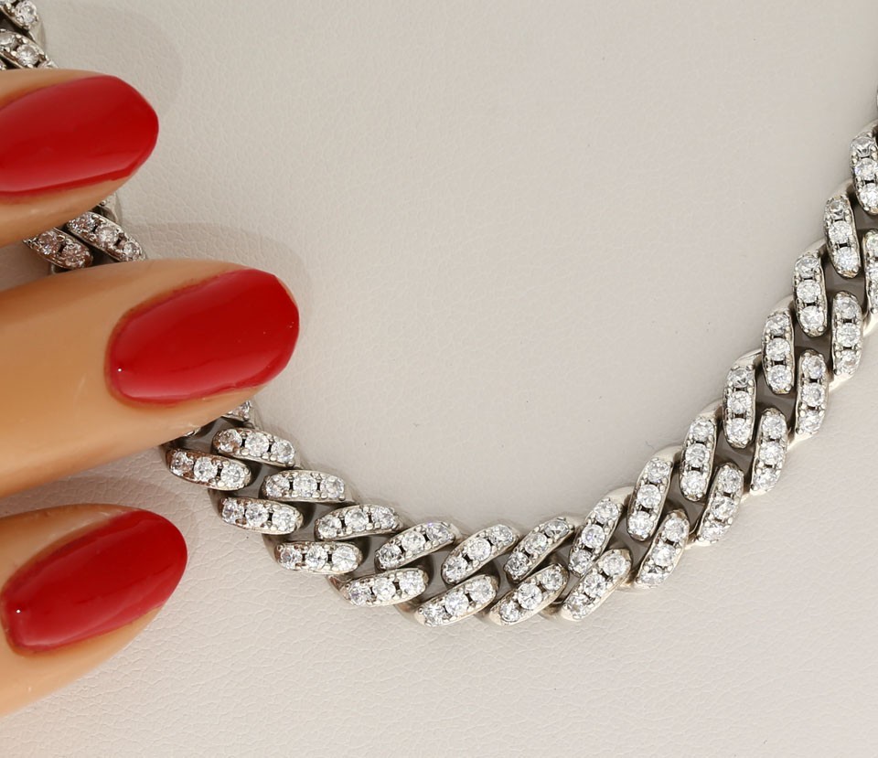 2.81Ozt 7.8MM SOLID Cuban Link Chain CZ Necklace 925 Sterling Silver 24” Long