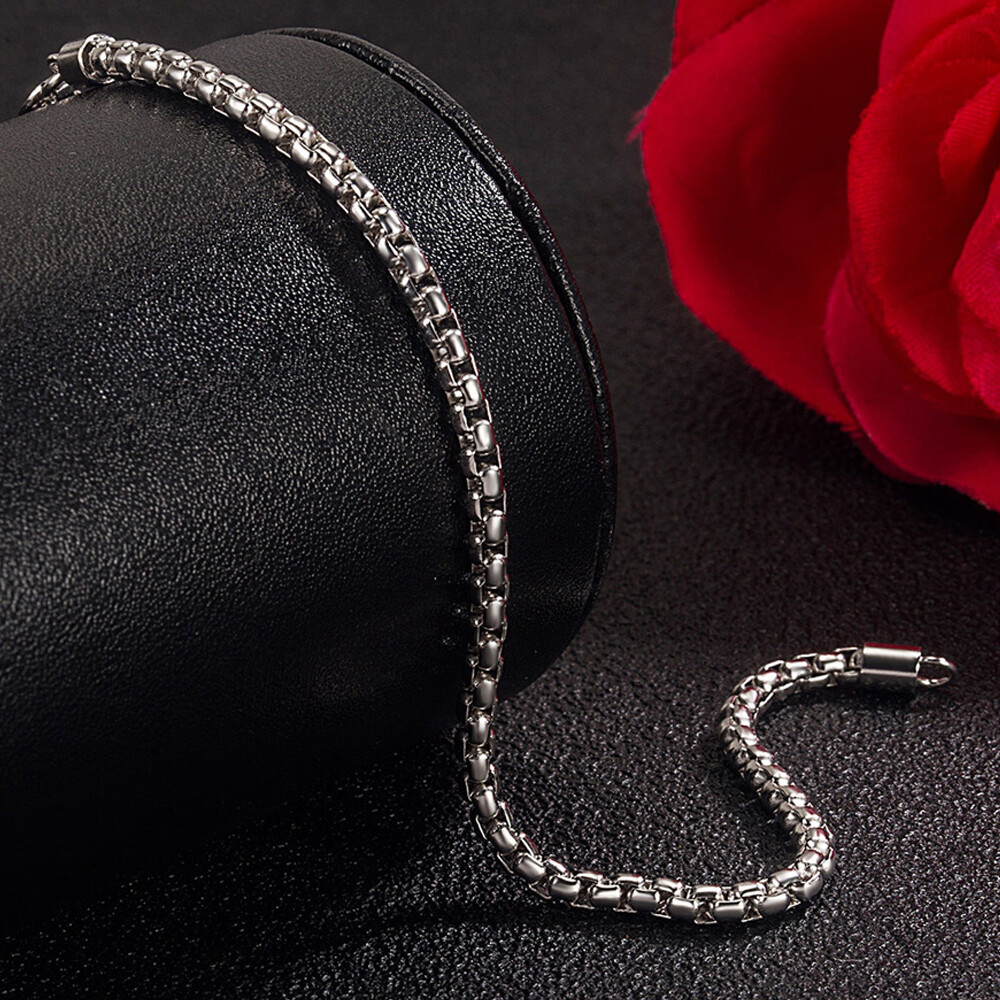 Solid 925 Sterling Silver Round Box Chain Bracelet Lenght 6.3″-9″ for Women Men