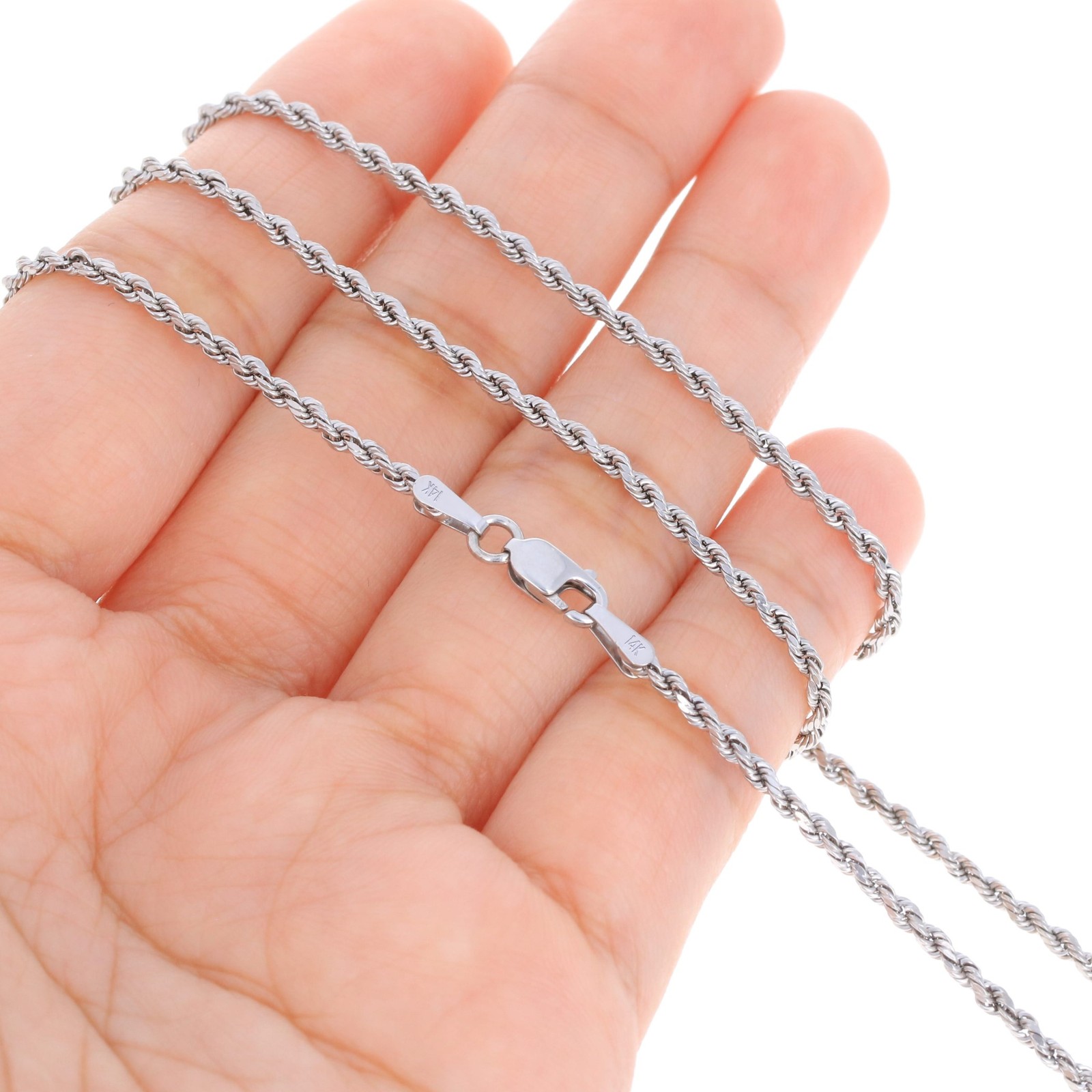 14K White Gold 1.5mm-5mm Diamond Cut Rope Chain Necklace Mens Womens 14″-30″