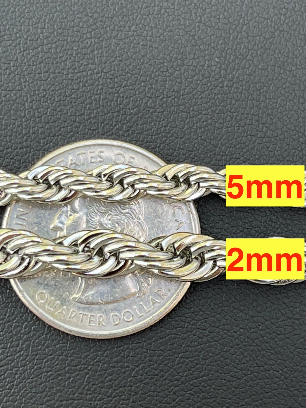Men’s Real Solid Rope Chain Necklace Stainless Steel – Rhodium – 2mm-6mm 18-30″