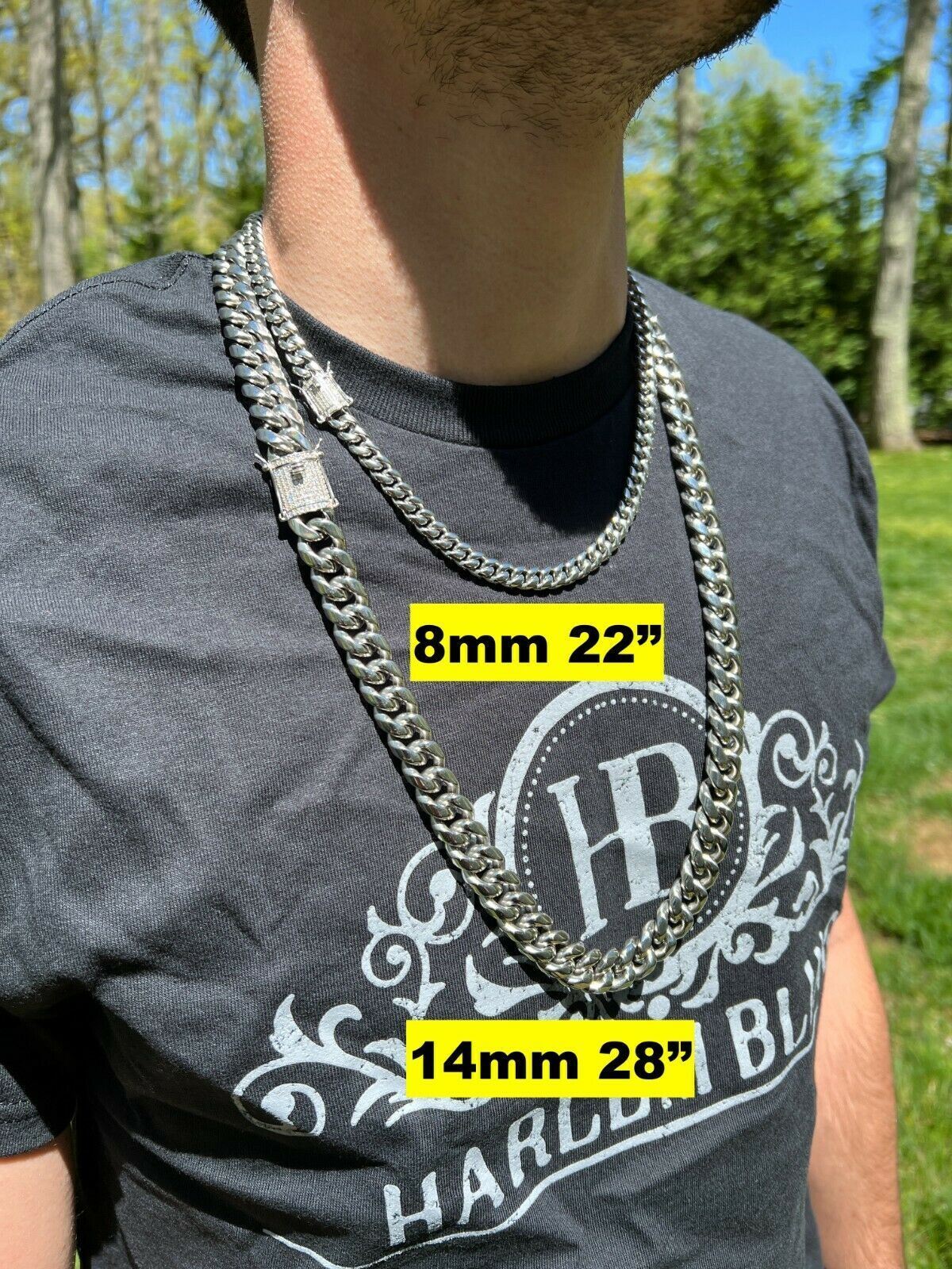 Miami Cuban Link Stainless Steel Chain Necklace Iced MOISSANITE Clasp Hip Hop
