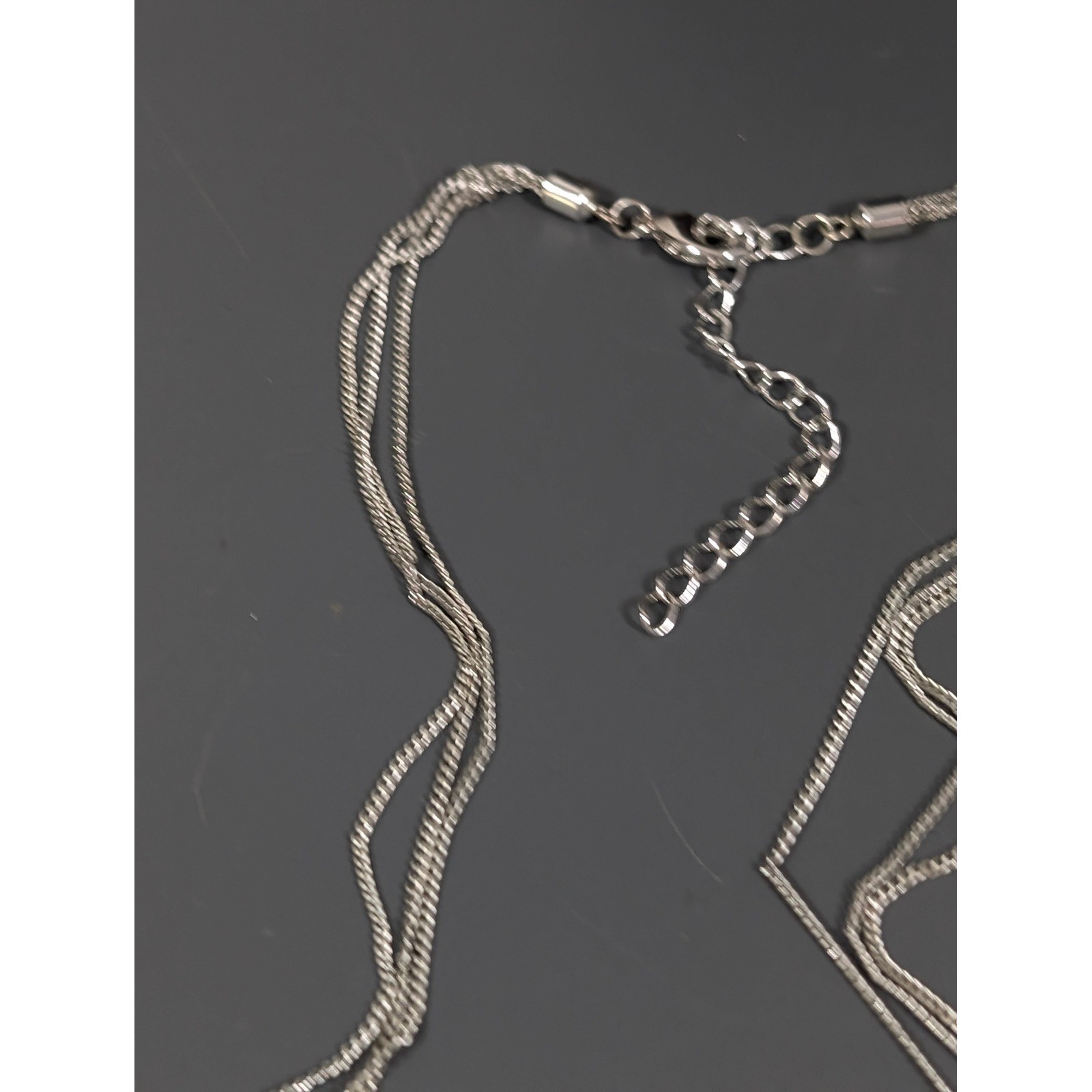 Silver Tone Circle Pendant Necklace Multi Chain Minimalist Modern Y2K 20 in