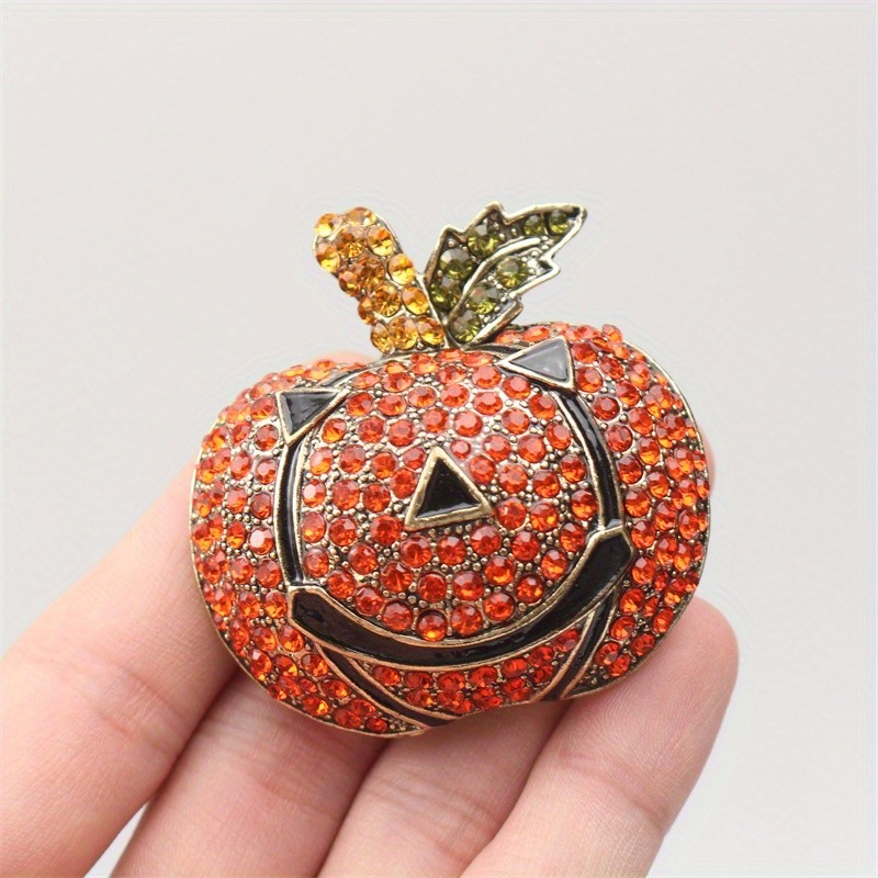 Halloween Rhinestones Vintage Large Pumpkin Head Brooch Fashion Holiday Pin
