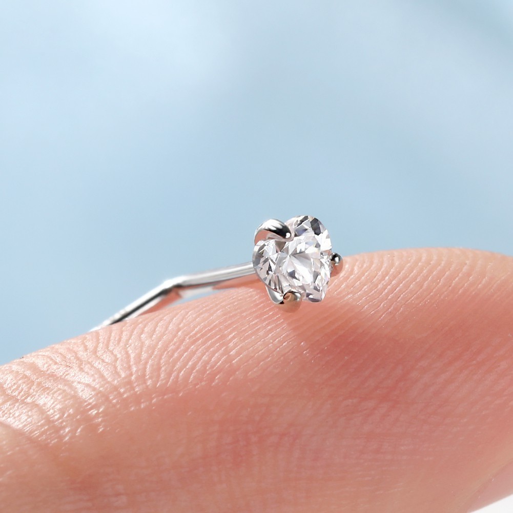 0.1ct Diamond 925 Sterling Silver Heart L-Shape Nose Stud