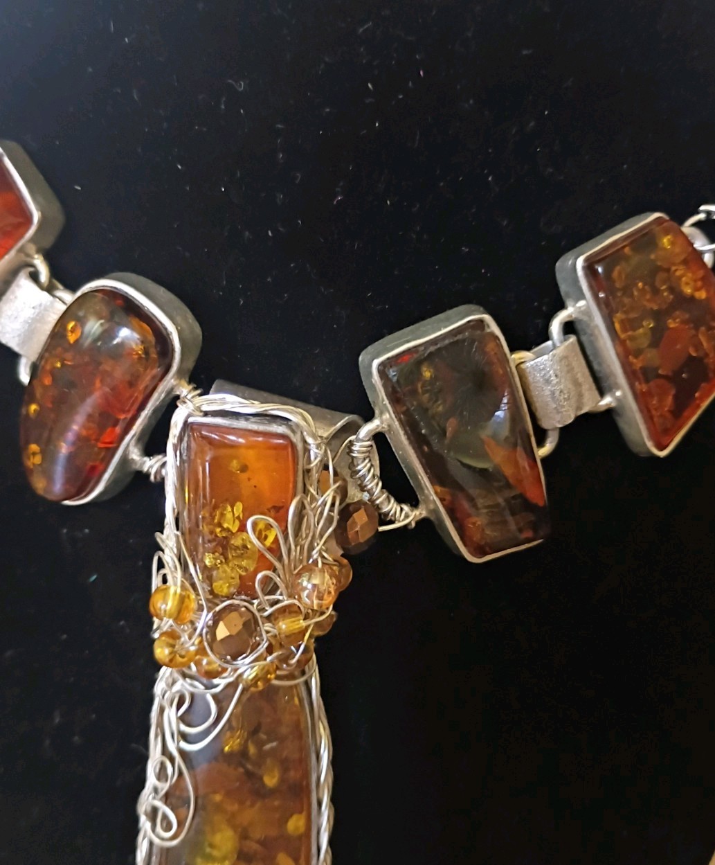 Antique Ancient Huge Baltic Amber Custom Wrapped Necklace With Sparkly Earrings