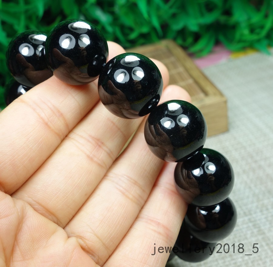 Certified Black Green Burma 100% natural A jadeite jade Bead Bracelets墨翠18mm圆珠手链