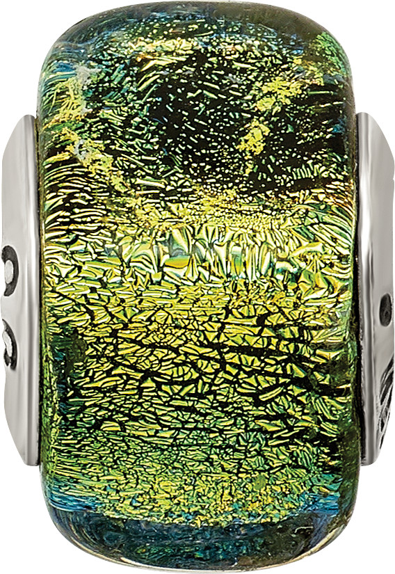 Silver Reflections Yellow Dichroic Glass Square Bead QRS1486