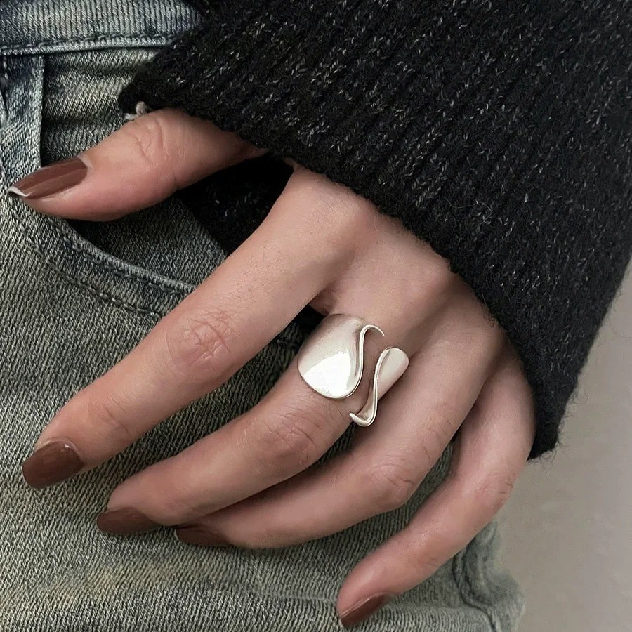 925 Sterling Silver Couple Ring Minimalist Adjustable Jewelry