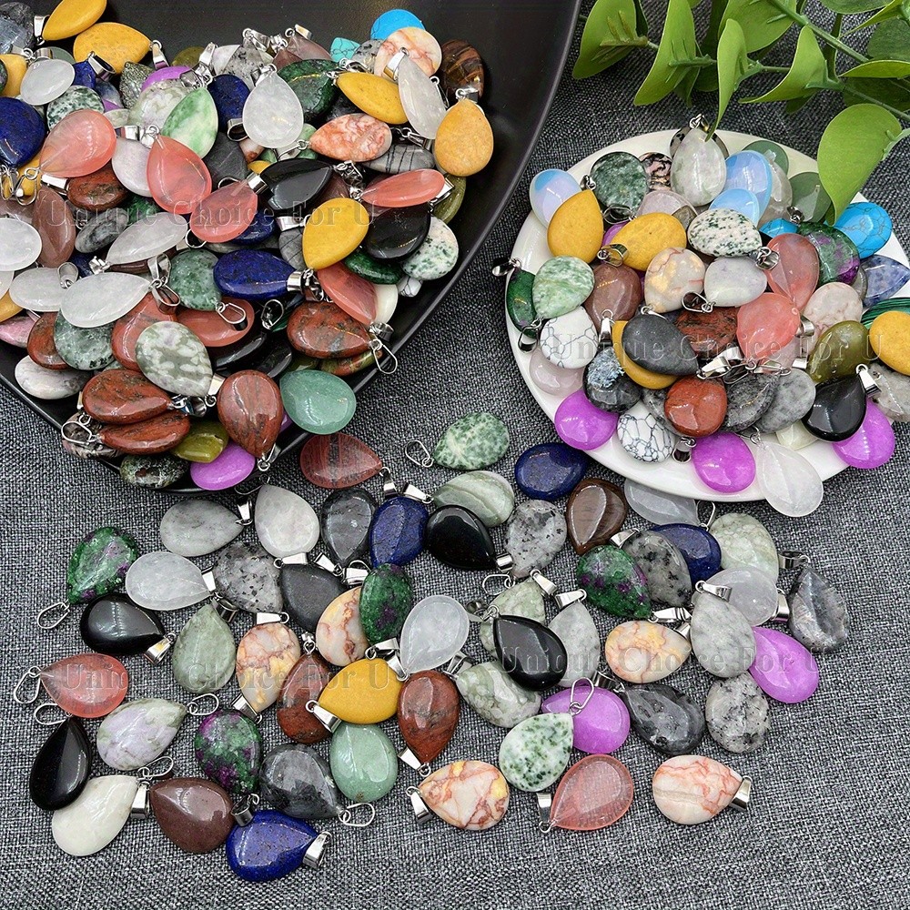 25/50Sets Natural Stone Teardrop Pendant Necklaces Bulk for DIY Jewelry Making
