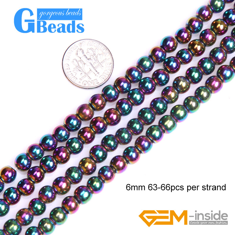 Golden Blue Rainbow Black Hematite Stone Smooth Round Wholesale 6mm 8mm gbeads
