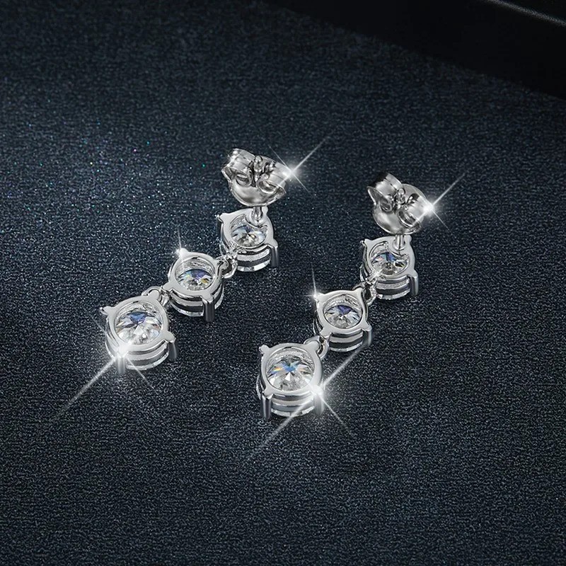 3.6CTTW Journey Dazzling Moissanite Dangle Drop Earrings 925 Silver WG