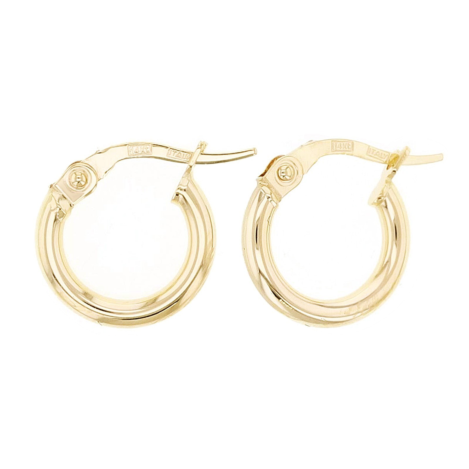 Italian 14k Yellow Gold High Polished Plain Hollow Hoop Earrings 12.6x2mm 0.7g
