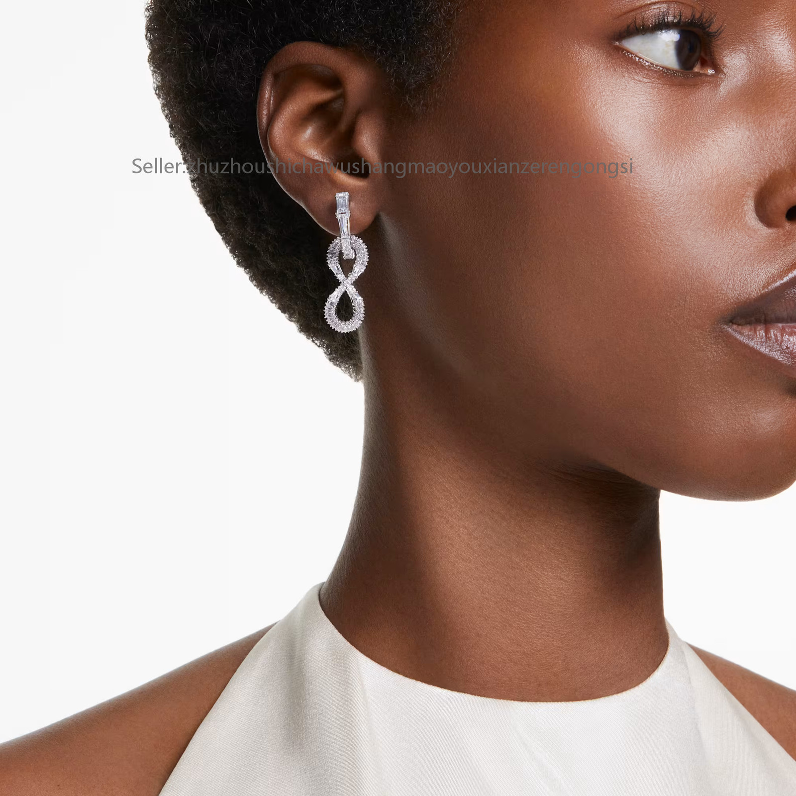 Hyperbola White Rhodium Plated Drop Earrings Infinity New