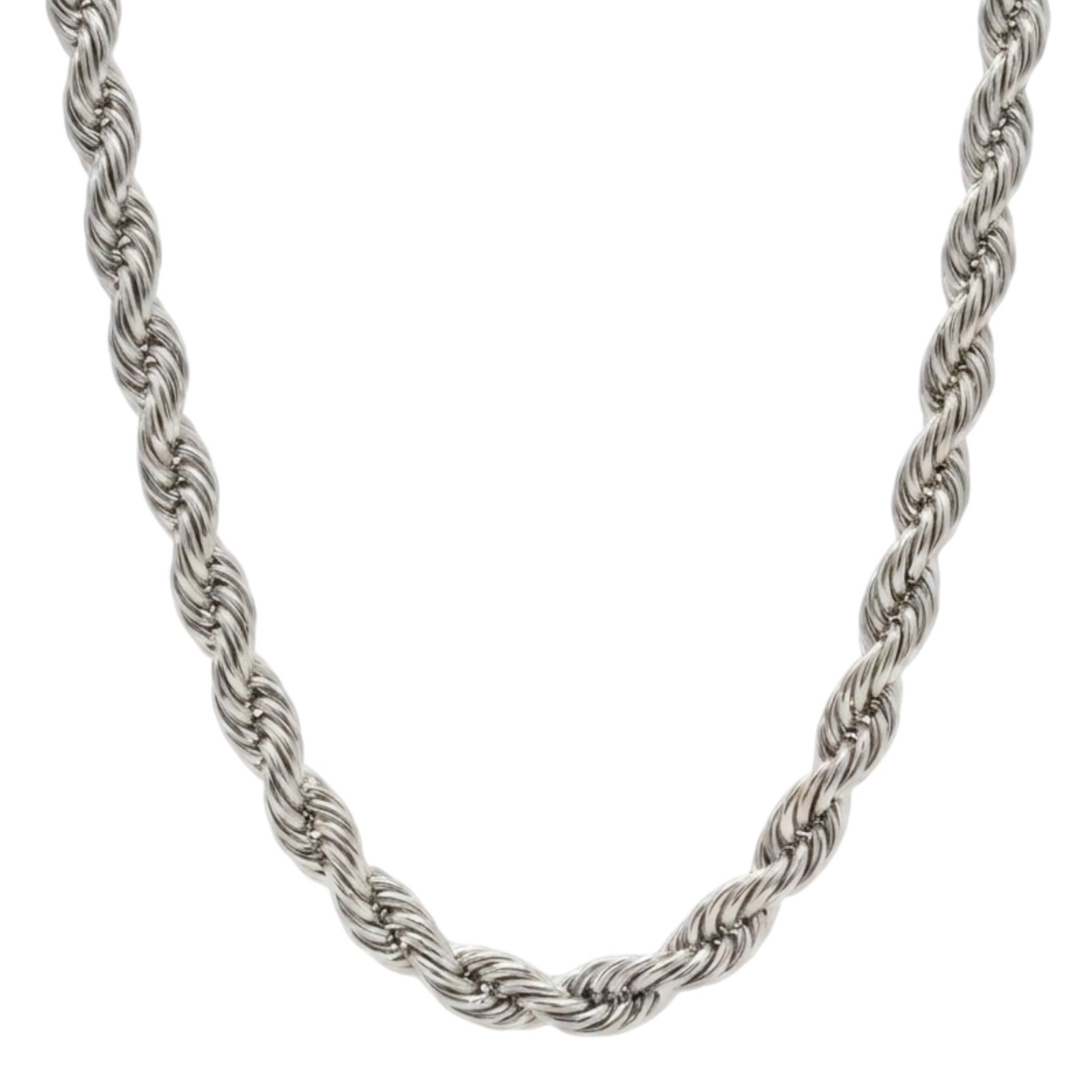 6mm Silver Plated Stainless Steel Rope Chain Necklace Men Women 18-30″ Italian