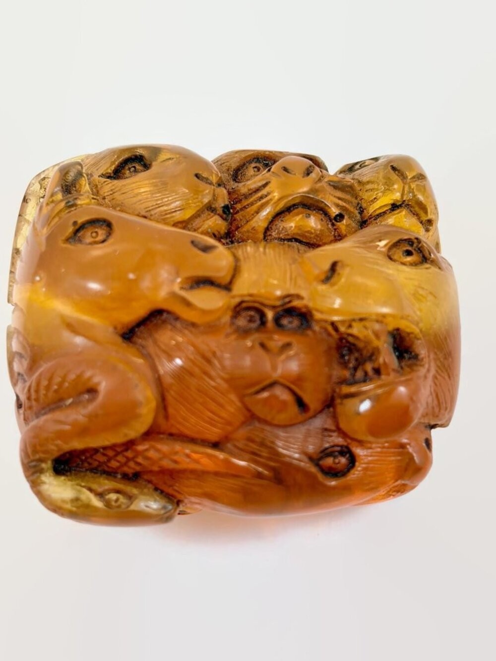 Amber Pendant, Bead, Carved, Animals, Horse, Cat, Bird, Snake, Rabbit, Vintage