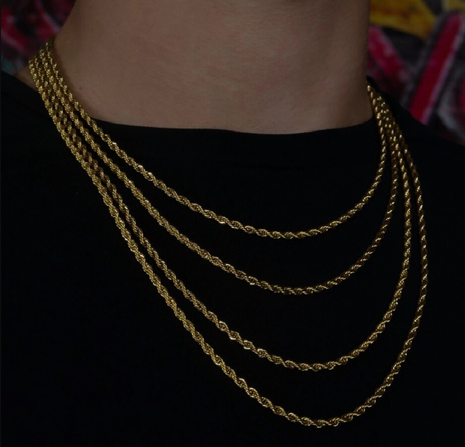 18K Gold Filled Classic Italian 16/18/20/22/24/26/28-32 Inch Rope Chain Necklace