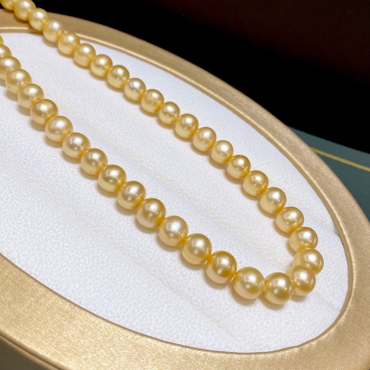 New AAAA 9-10MM SOUTH SEA NATURAL Gold PEARL NECKLACE 18 INCH 14k