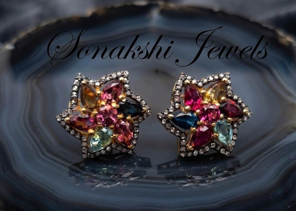 Pear Tourmaline Gemstone & Diamond Earring 925 Sterling Silver Earring