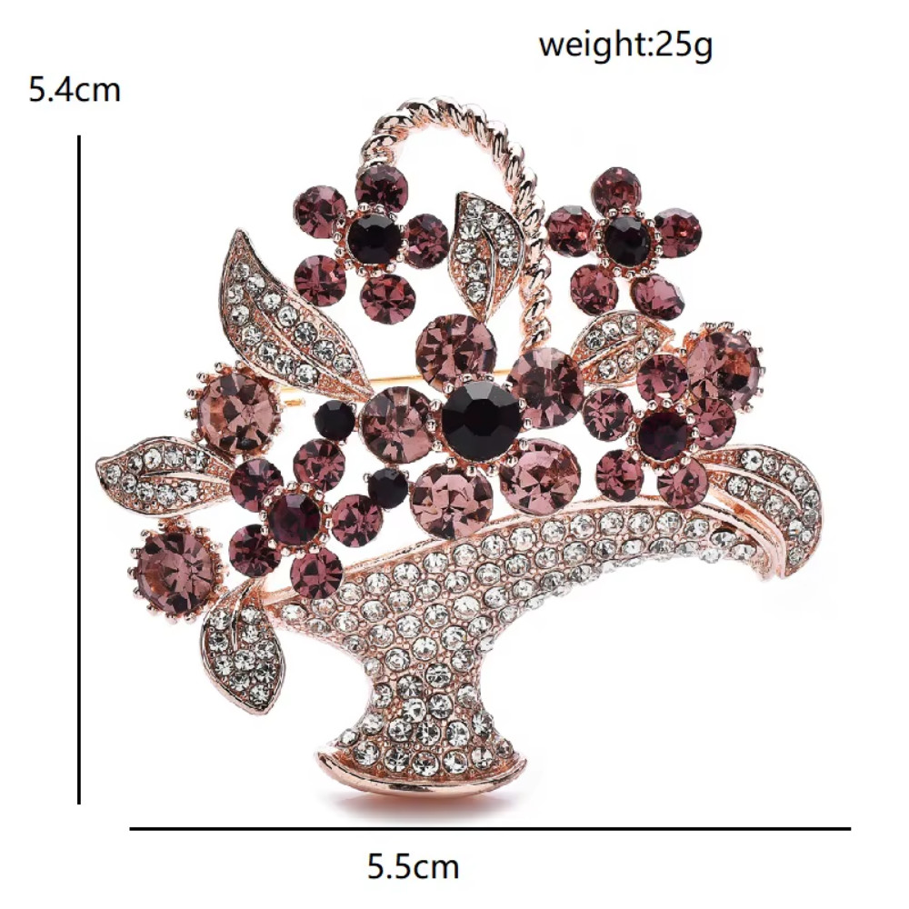Luxury Easter Spring Flower Basket Brooch Sparkling Rhinestone Pin Jewelry Gift