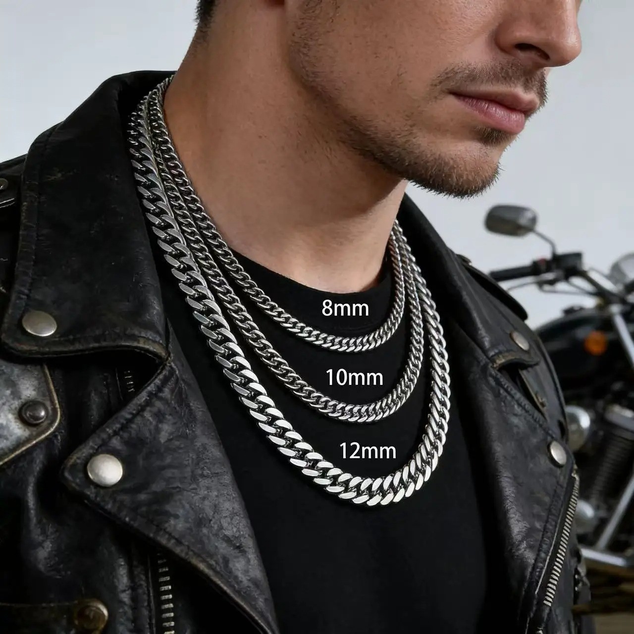 Mens Cuban Link Chain Necklace Stainless Steel 8-14mm Hip Hop Punk Jewelry