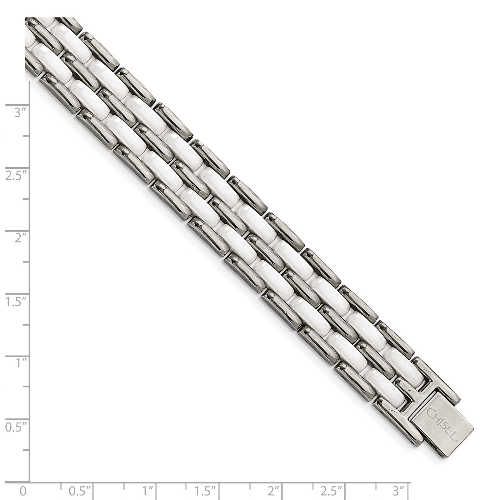 Chisel Stainless Steel Polished with Double Row White Ceramic 8.25 inch Link Bra