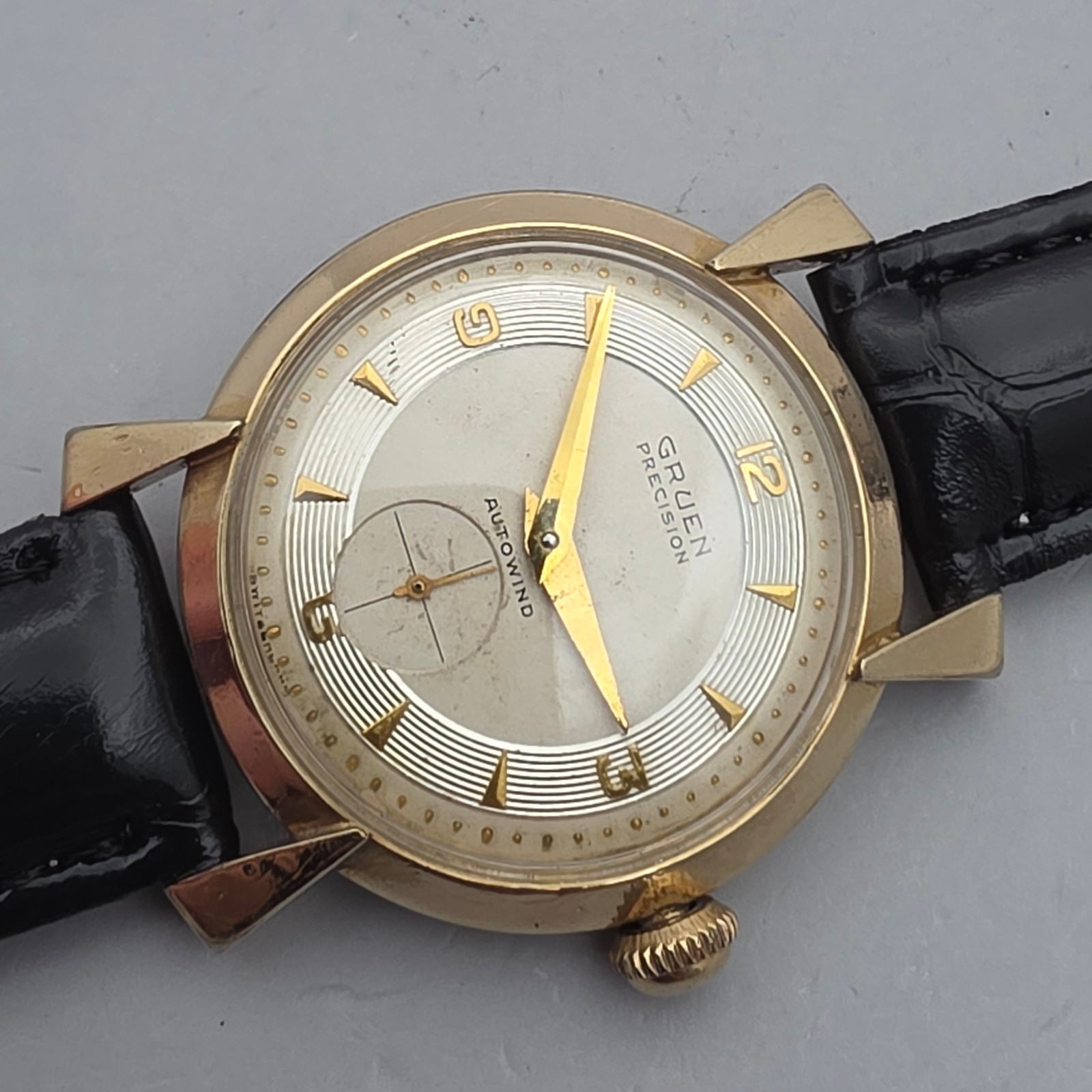 Vintage GRUEN men’s automatic watch 480/831 10K GF Concentric-circle dial 1952