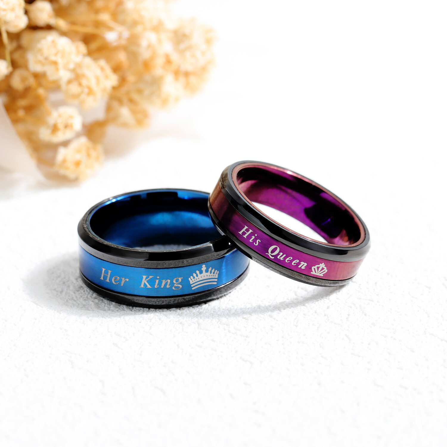 2PCS Her King His Queen Couple Rings Stainless Steel Wedding Promise Band #5-13