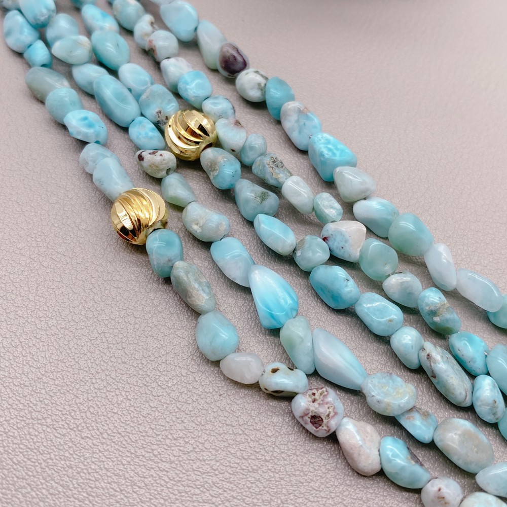 5 Strands Natural Blue Larimar Beads Teardrop Pendant Layered Necklace