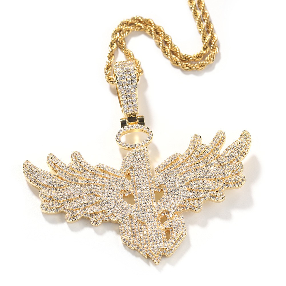 Handmade Sparkling Angel Wings Zircon Pendant with Free Chain A+++++