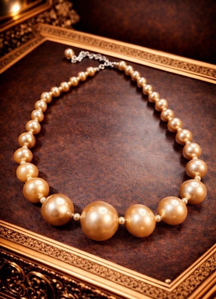 VINTAGE 1950s LUCITE BEAD NECKLACE Blush Beige Graduated