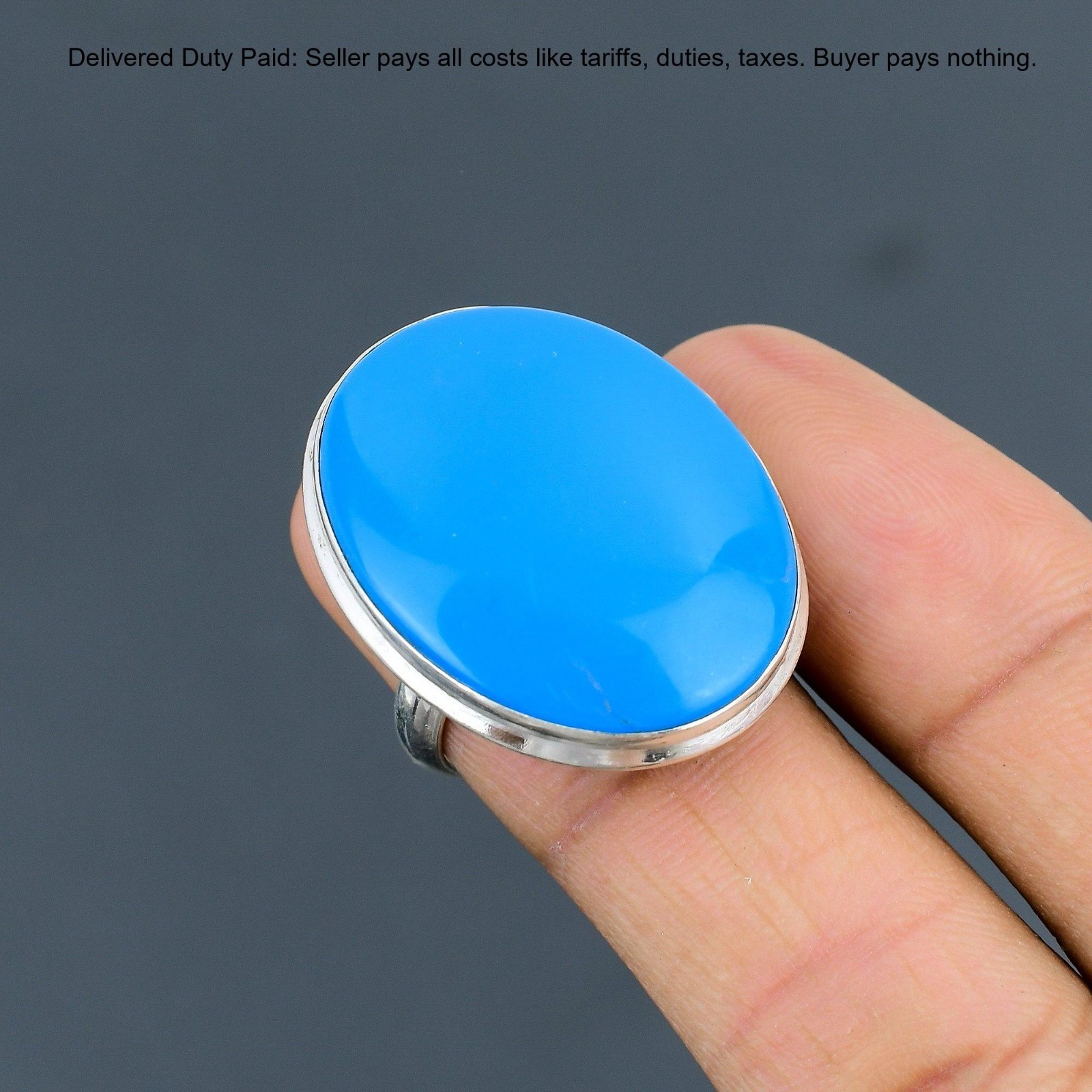925 Sterling Silver Oval Sleeping Beauty Turquoise Stone Statement Bezel Ring