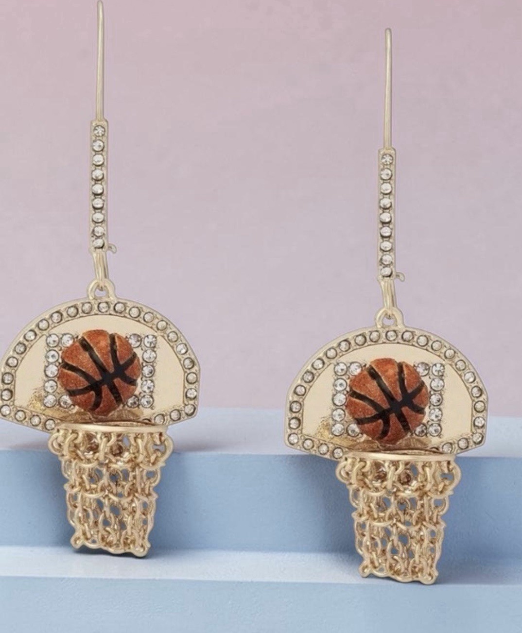Betsey Johnson Earrings Nothing But Net Basketballs Gold Tone Chains Hooks NWT