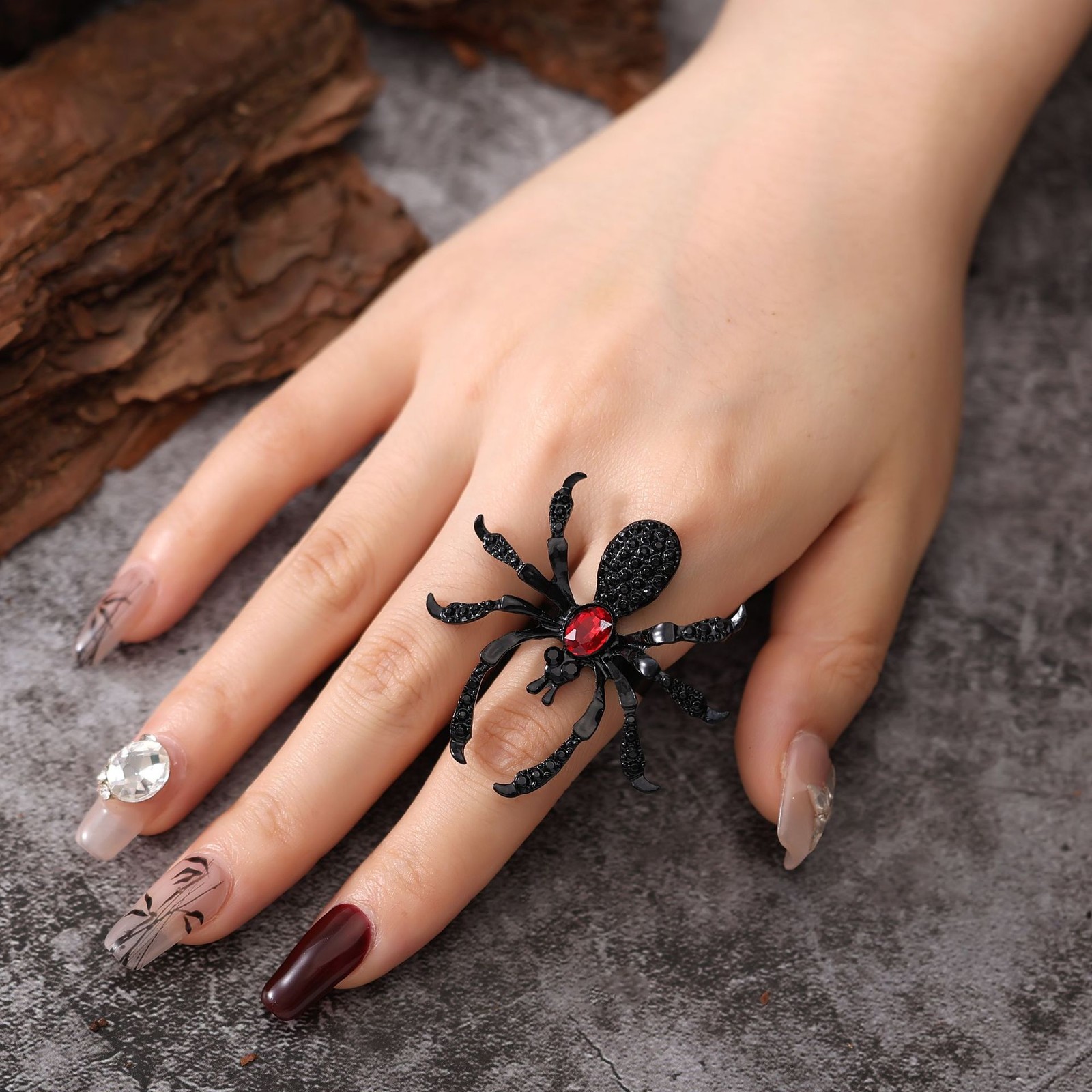 Halloween Spider Ring With Rhinestone Ins Personality Fashion Open Rings For Wom