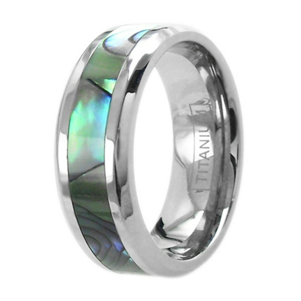 Titanium Men’s Abalone Center Stripe Wedding Band Ring Size 9-13