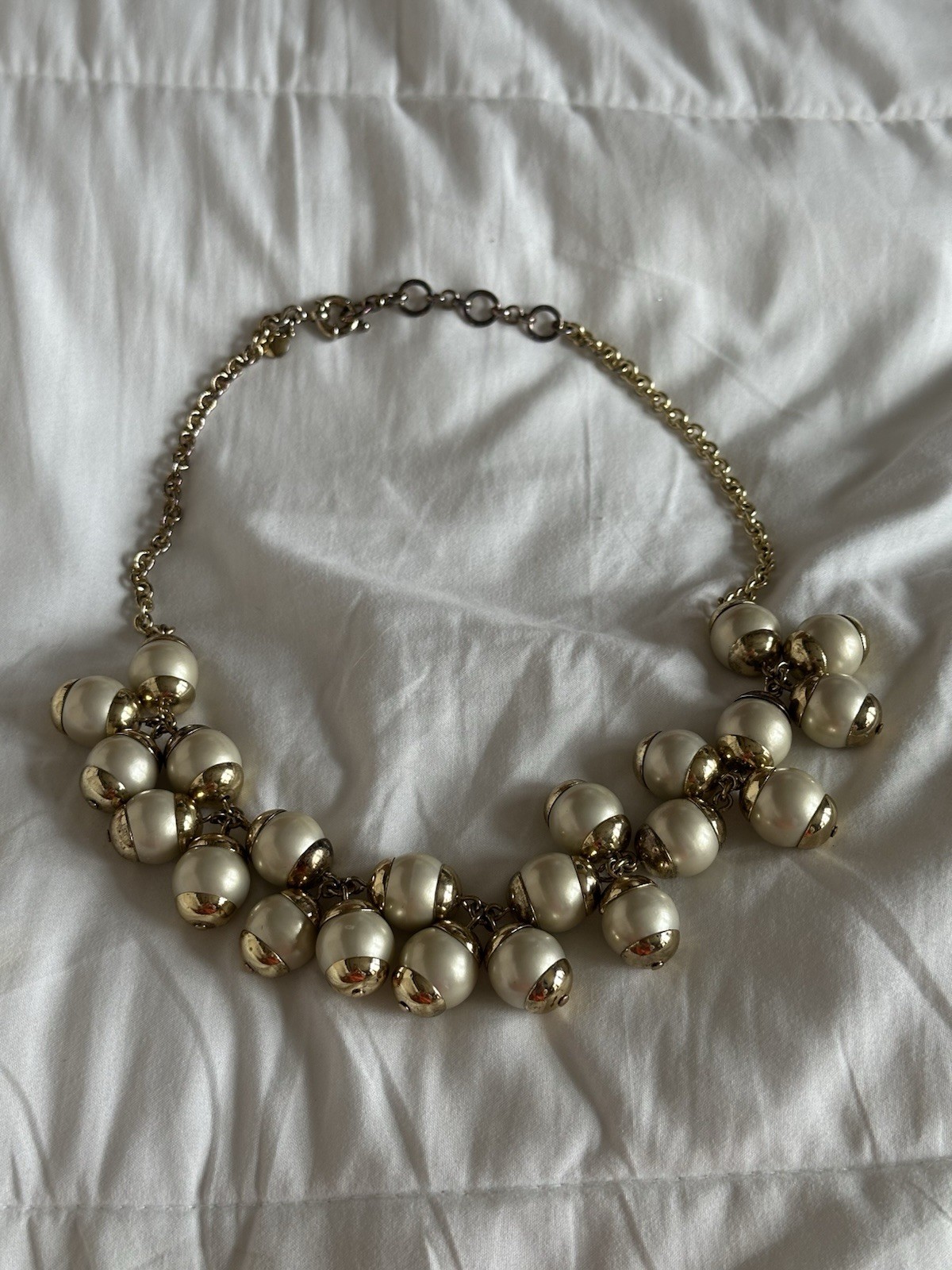 Gold Tone, Faux Pearls Signed Collar Necklace.