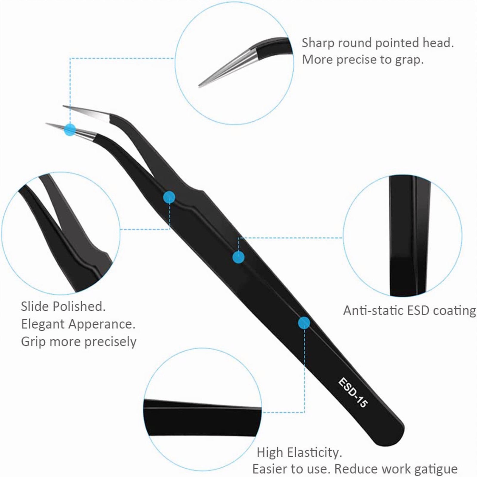 10 Pcs Precision ESD Anti-Static Repair Stainless Steel Tweezers Set Kit Tools