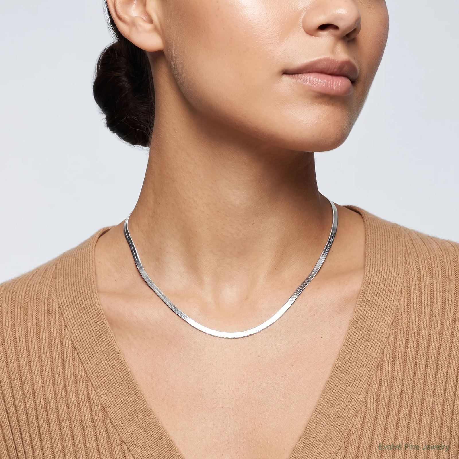 Sterling Silver Rhodium-Plated 3mm Magic Herringbone Chain Necklace 16″-24″