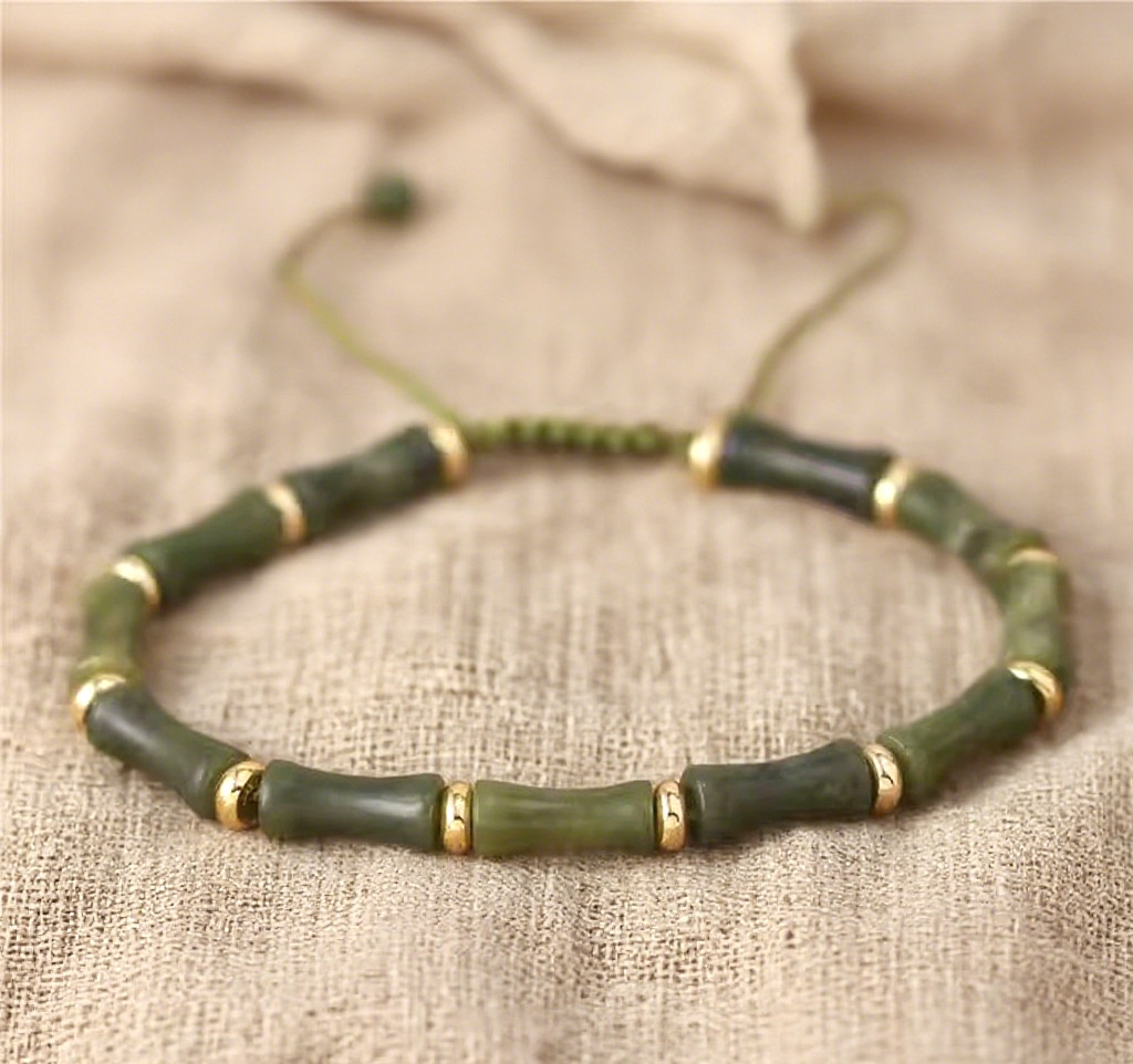 Green Jade Bracelet Tube Beads Braided Bracelet Dainty Healing Reiki Boho Gifts