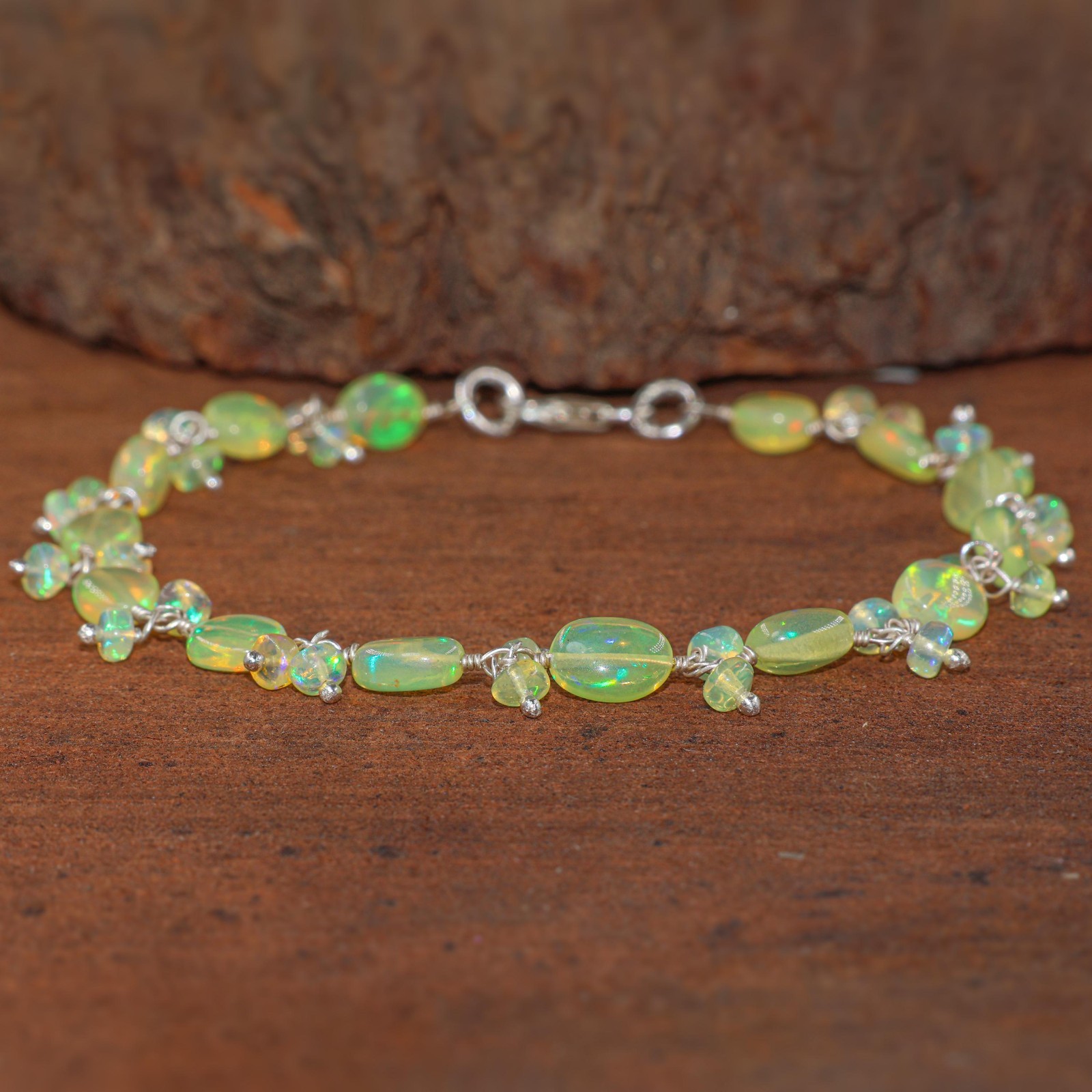 Natural Yellow Opal Gemstone Tumble Beads Bracelet, Ethiopian Fire Opal Bracelet