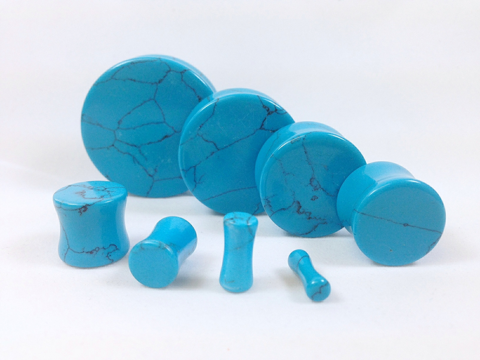 PAIR Blue Turquoise Stone Plugs Gauges – 3mm (8g) to 38mm (1.5″) available!