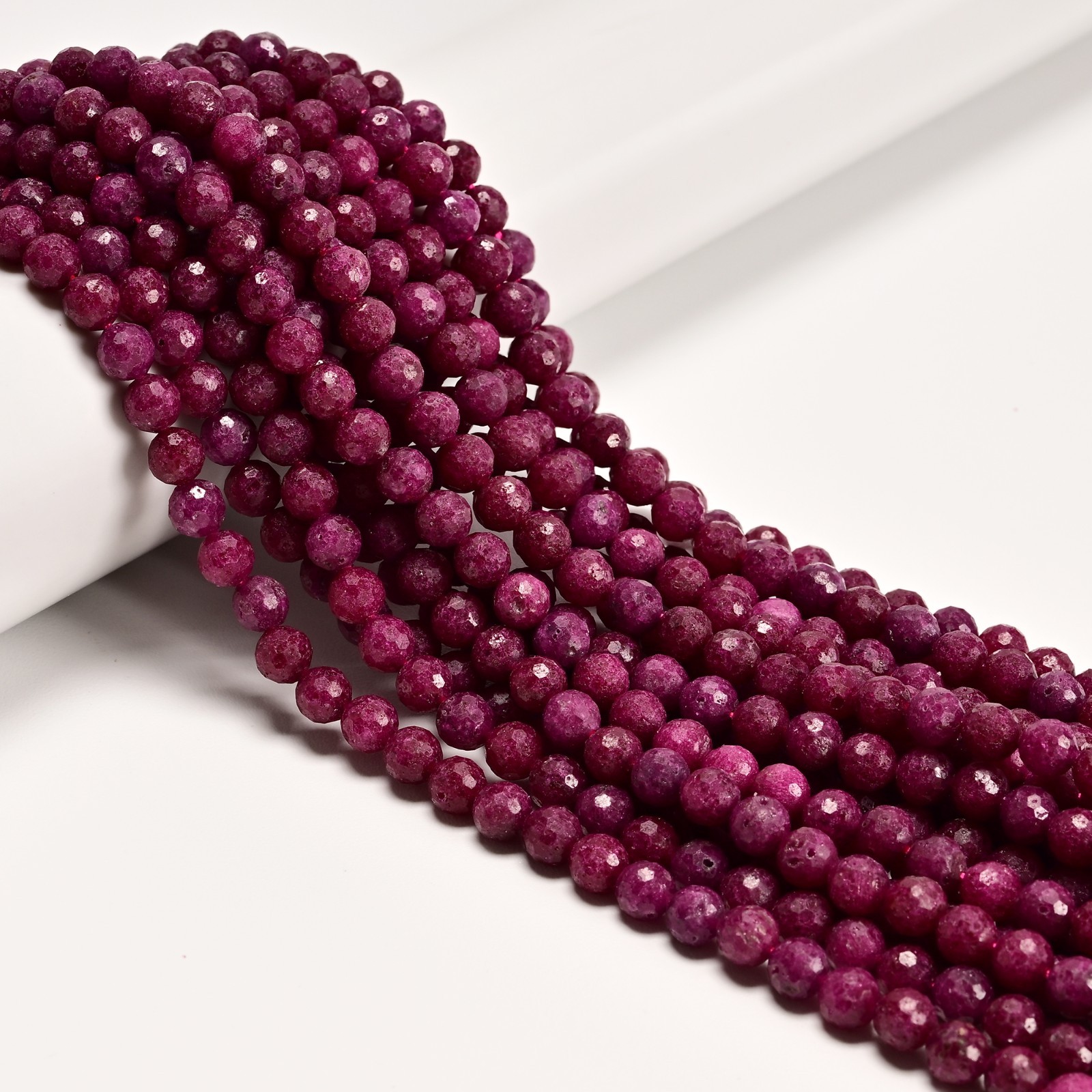 Natural Ruby Faceted Round Beads Size 5mm 6mm 15.5″ Strand