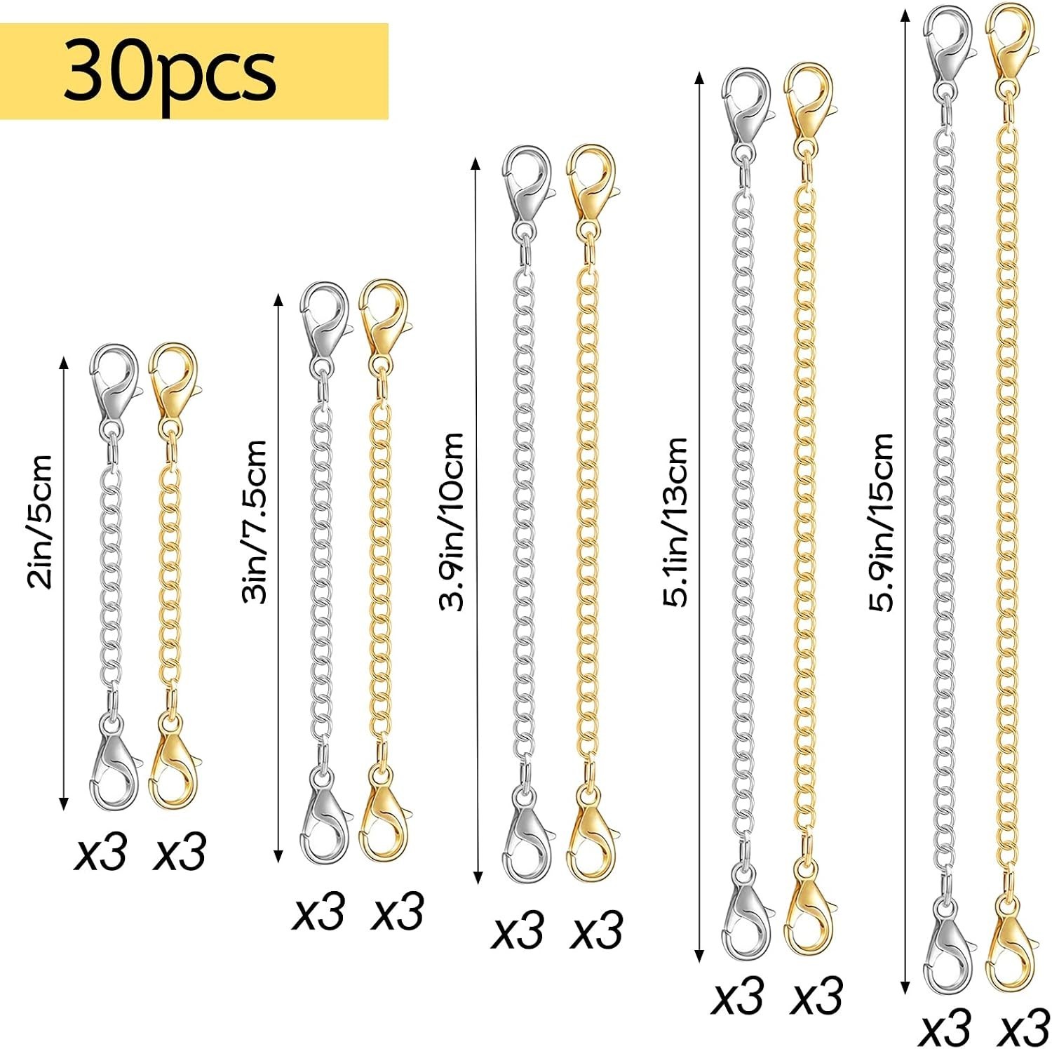 30Pcs Chain Extenders for Necklace, Necklace Extenders for Women Girls Bracelet