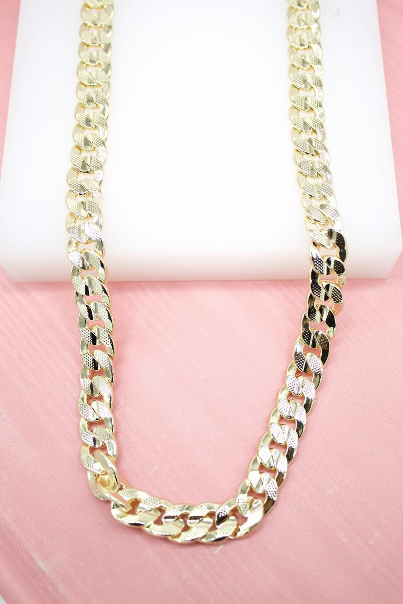 18K Gold Filled 9mm Textured Cuban Curb Chain