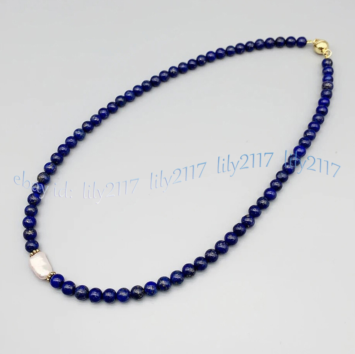 Natural Lapis Lazuli Round Gemstone Beads White Baroque Pearl Necklace 14-48”