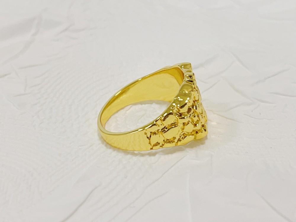 14K Solid Yellow Gold Square Nugget Ring 15mm Rough Texture Band Size 10 Jewelry