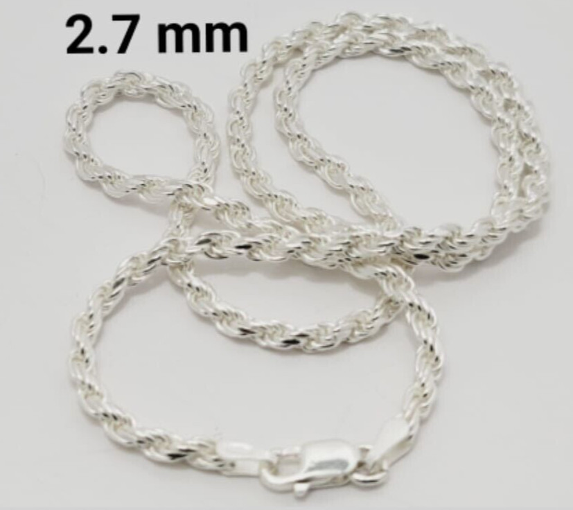 Real Solid 925 Sterling Silver Diamond Cut Rope Chain Necklace Italy Jargod