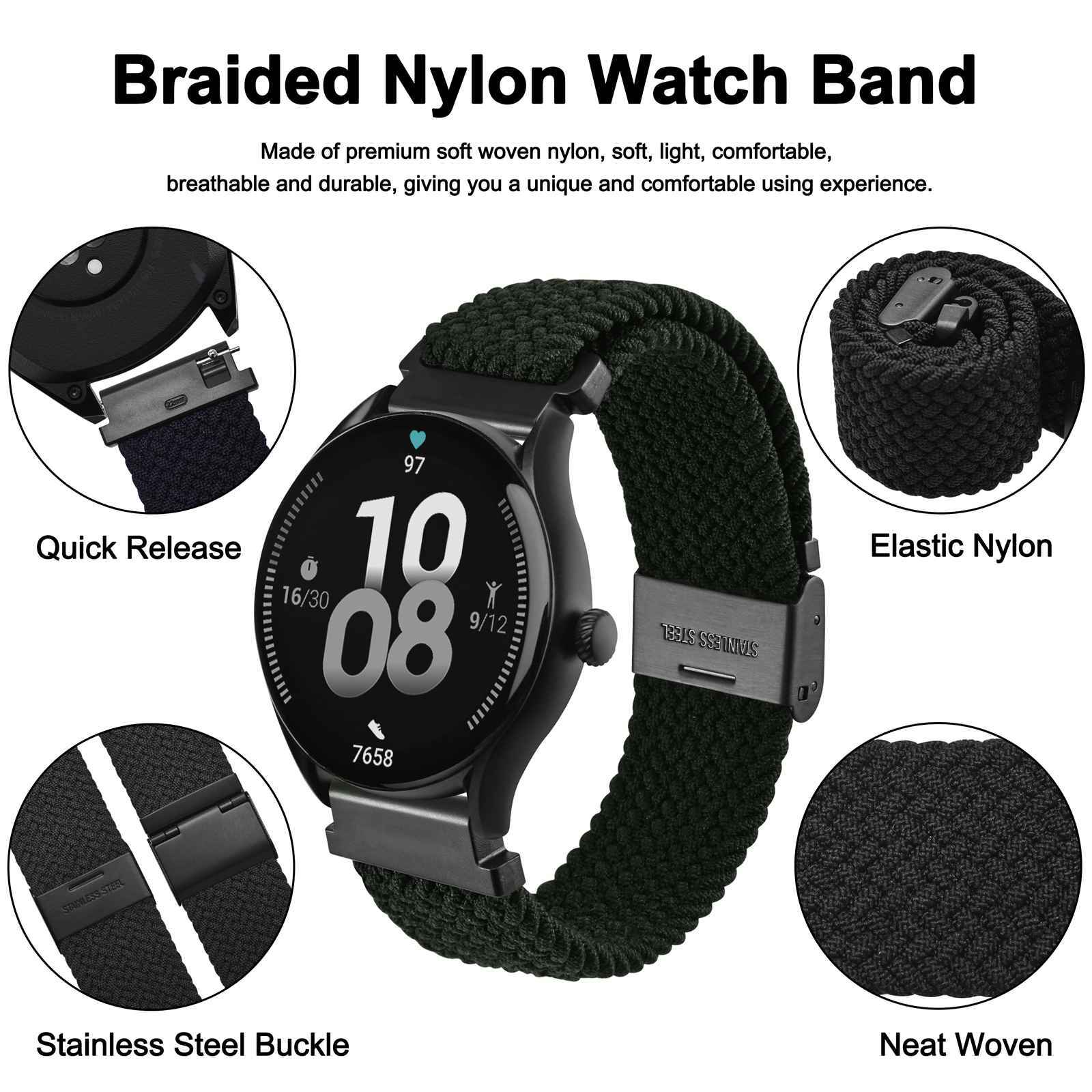 Wocci Nylon Watch Band 16mm 18mm 19mm 20mm 21mm 22mm 24mm Replacement Straps