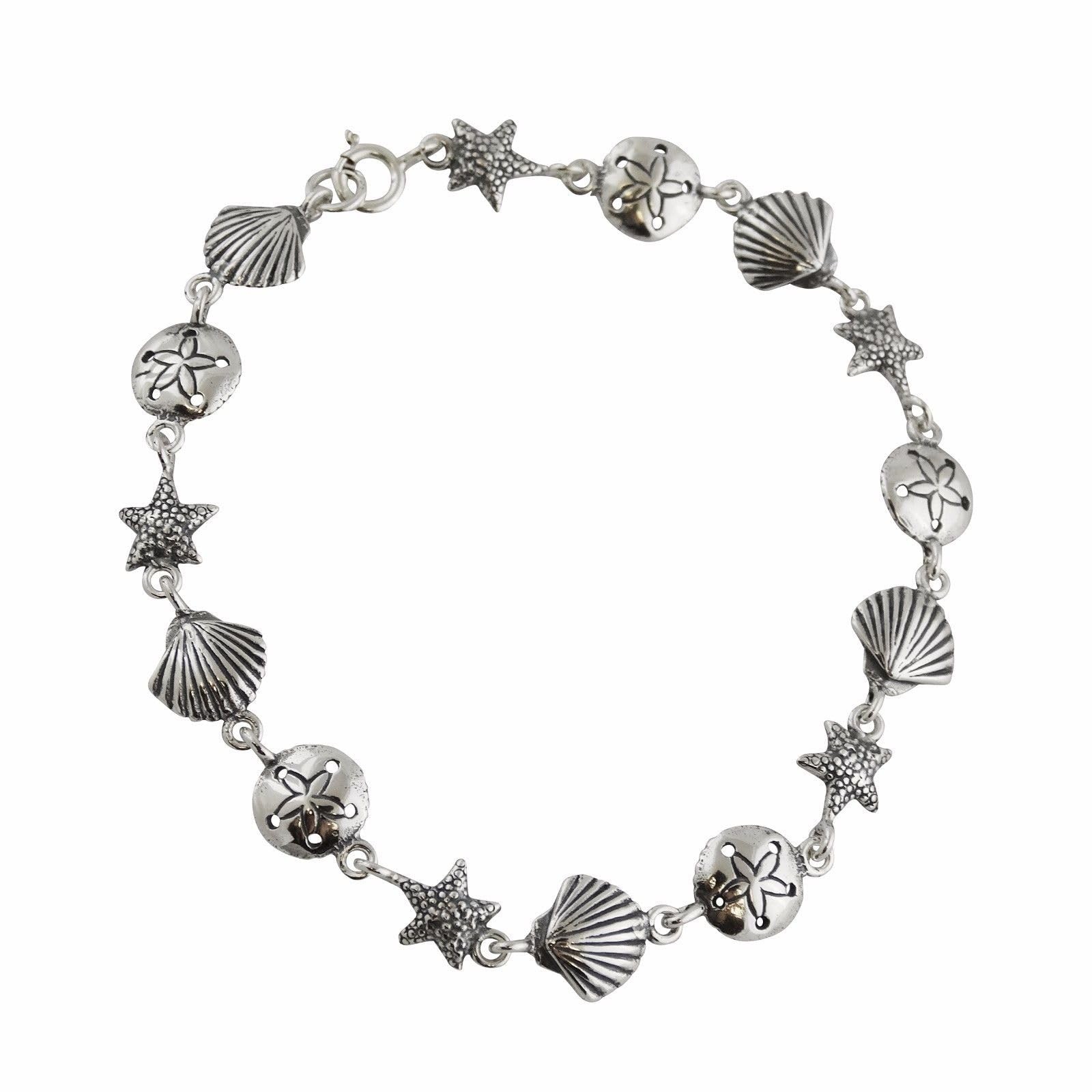 FashionJunkie4Life Sterling Silver Beach Bracelet, 7.5″ Length, Sand Dollar S…