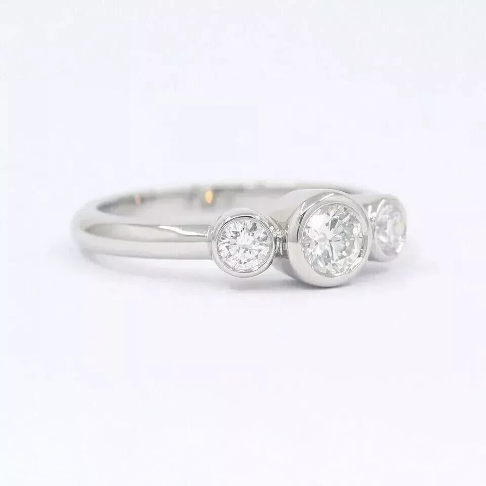 2CT Round-Cut Lab Created Bezel 3Stone Engagement Ring 14K White Gold Plated