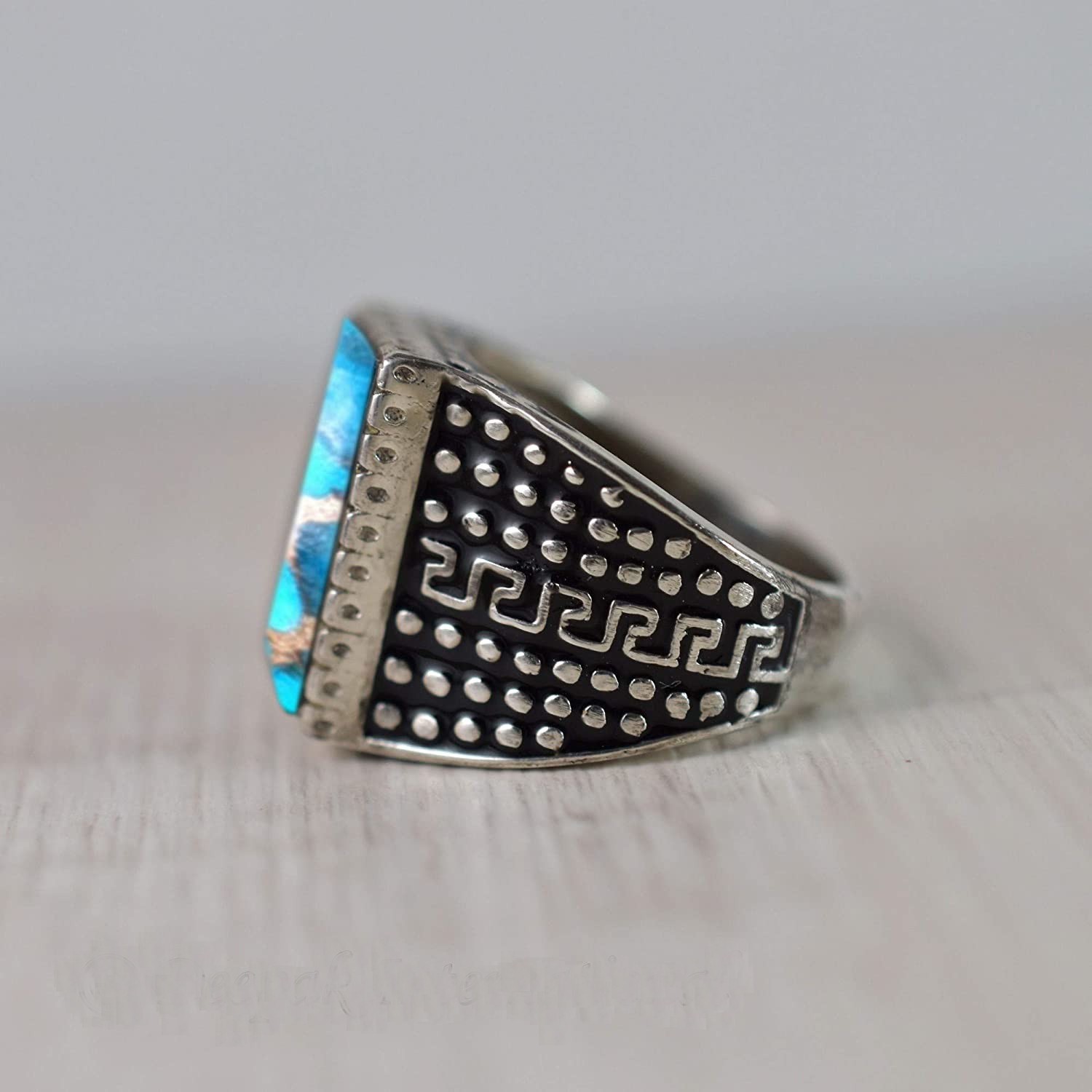 Solid 925 Sterling Silver AA Natural Copper Turquoise Gemstone Men’s Unisex Ring